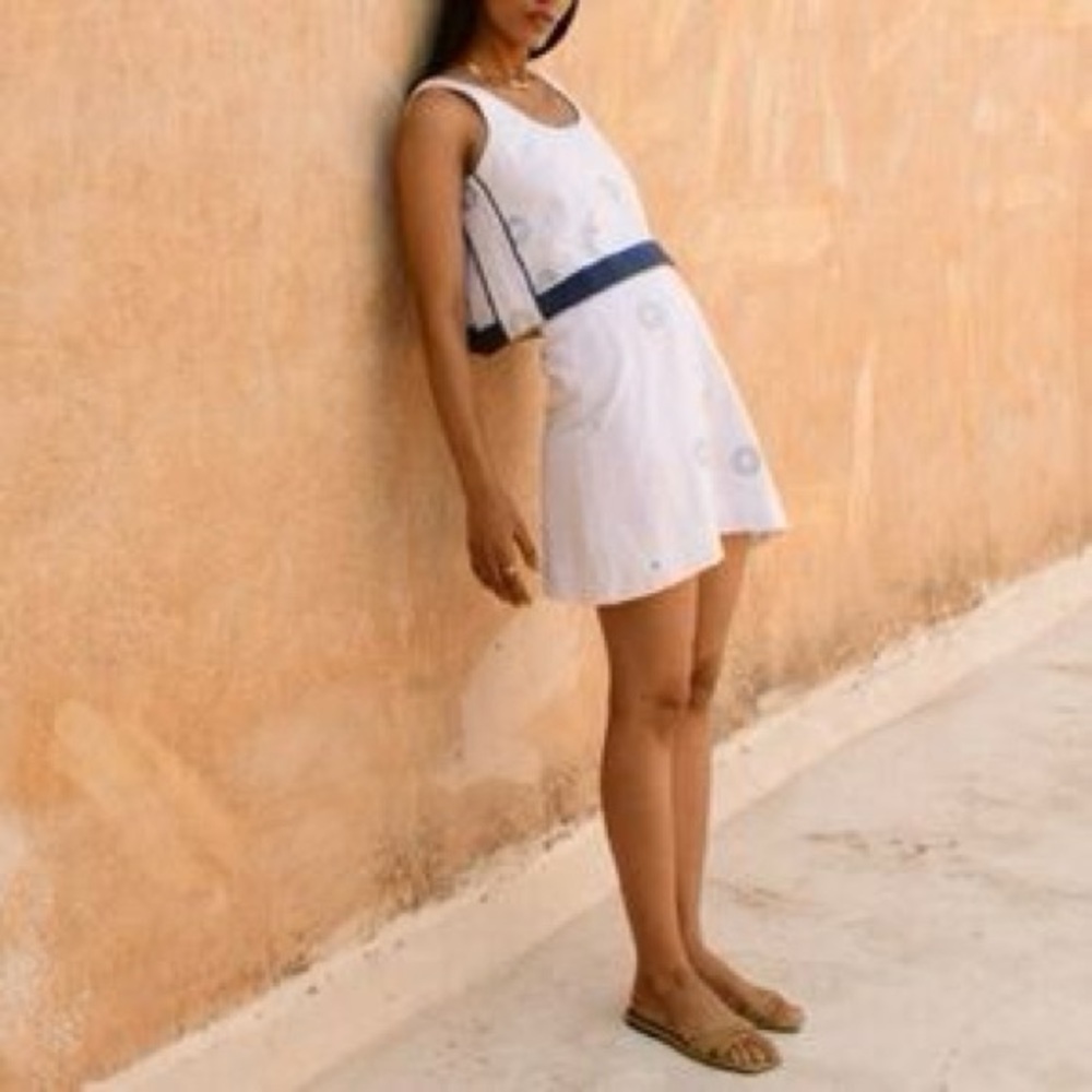 Mirth mini Hudson hand made skirt size medium boho coastal NWT white blue